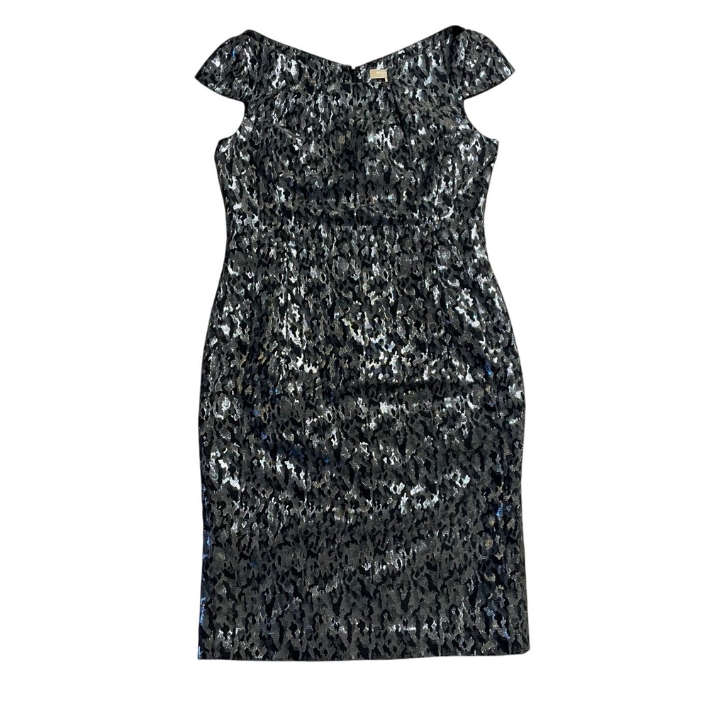 Michael Kors Collection Fitted Sheath Dress Sz 12 Metallic Textured Gown Italy